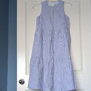J. Crew Women's Blue and White Striped Midi Dress